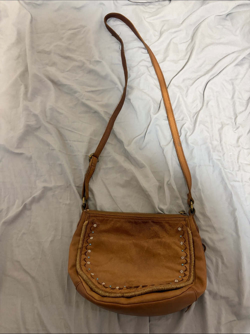 The Sak Tan Leather Crossbody Bag with Stud & Rope Trim